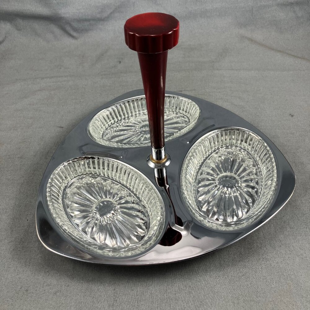 Vtg MCM Bakelite Handle Gourmates Glo-Hill Serving Tray Condiment Candy 3 dish